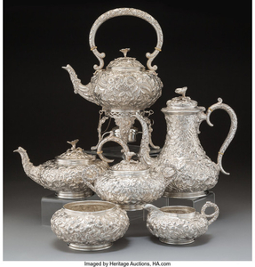 A Six-Piece S. Kirk & Son Repoussé Silver Tea and Coffee Service (1880-1890)