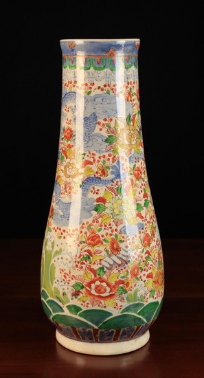 A Tall Chinese Baluster Vase decorated in underglaze blue with a pair of celestial dragons and scrol
