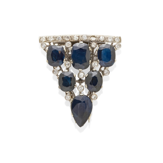 A White Gold, Sapphire and Diamond Clip Brooch