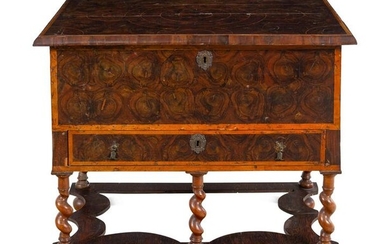A William and Mary Oysterwood Veneered Chest on Stand