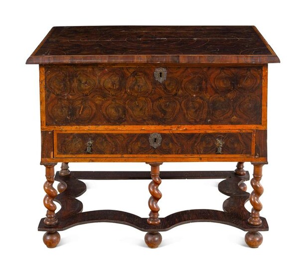 A William and Mary Oysterwood Veneered Chest on Stand