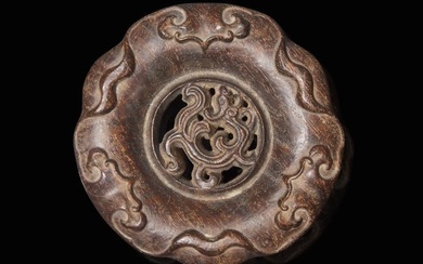 A carved Chinese hardwood censer stand, possibly Tieli Mu 硬木底座 可
