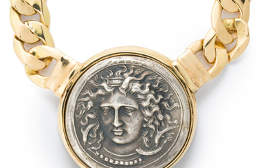 A coin and eighteen karat gold necklace