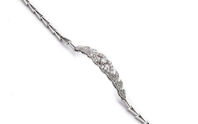 A diamond bracelet set with numerous brilliant and single-cut diamonds weighing a total of app. 0.75 ct., mounted in 18k white gold. G-H/VS-P1. L. app. 17 cm.