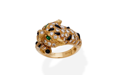 A diamond, emerald and enamel ring,, by Piaget