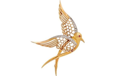 A diamond-set bird brooch