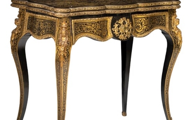 A fine Napoleon III Boulle playing card table, with gilt bronze mounts, H 73 -...
