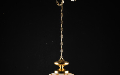 A glass & brass ceiling lamp, second half of the 20th century.