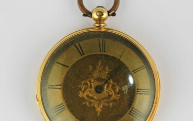 A gold cased key wind open faced ladies fob watch