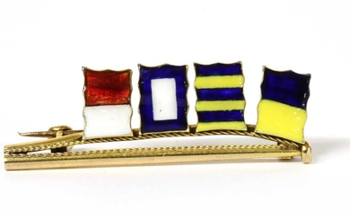 A gold enamel signal flag brooch, by Benzie of Cowes