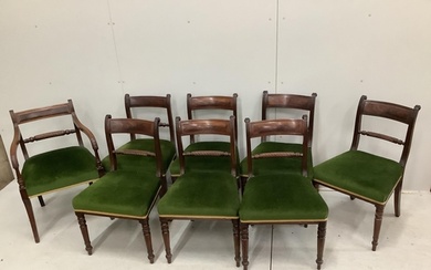 A harlequin set of eight Regency mahogany dining chairs, one...