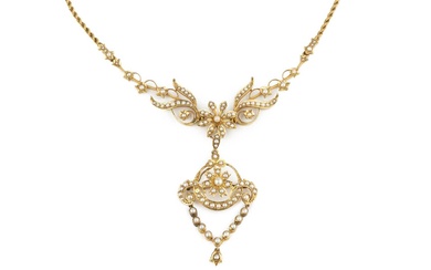 A late 19th/early 20th century 15ct gold and seed pearl...