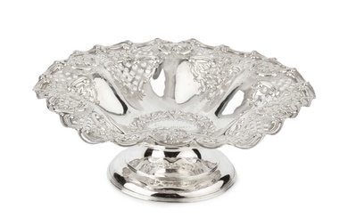 A late Victorian silver pedestal dish, with pierced and embossed...