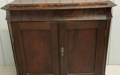 A mahogany, flip-top buffet dresser. No key present. Dimensi...