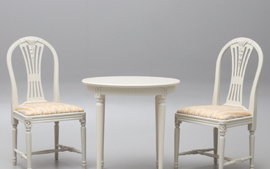 A pair of 3-piece chairs with table, “Axet” Gustavian-style side tables, later part of the 20th century.