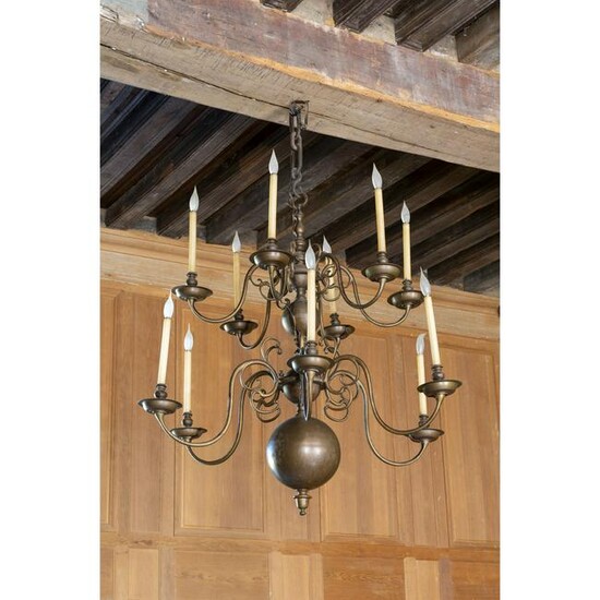A pair of baroque style twelve light chandelier, Style