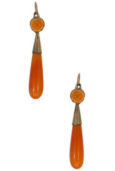 A pair of cornelian ear pendants