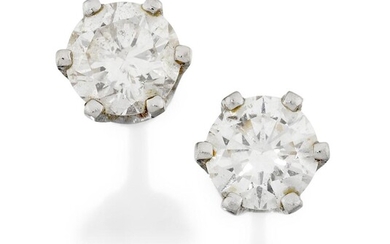 A pair of diamond single stone ear studs, each diamond weighing approximately 0.20 carats mounted in a six-claw setting, post fittings, unmarked