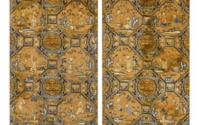A pair of silk embroidered 'boys' panels, Qing dynasty, 19th century | 清十九世紀 刺繡嬰戲圖掛屏一對