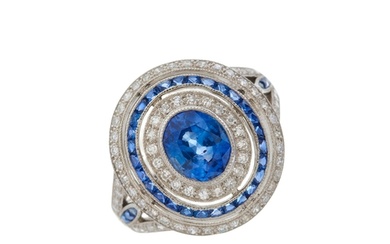 A platinum sapphire and diamond target dress ring, total sap...