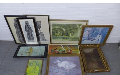A quantity of framed prints and artworks, to include William...