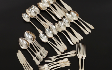 A set of 54 pieces cutlery, nickel silver.