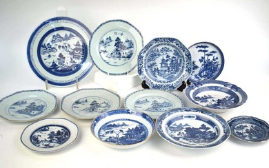 A set of four Chinese blue and white side plates,...