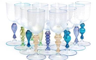 A set of fourteen Murano crystal goblets
