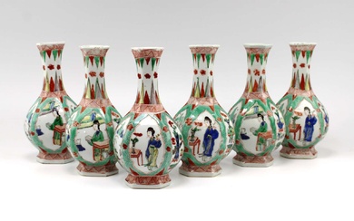 A set of six small famille verte vases