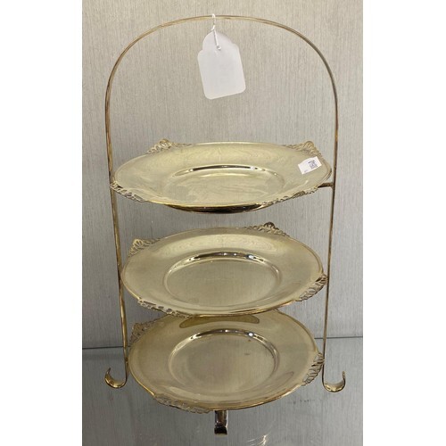 A silver plated three tier cake stand, 39 cm high
