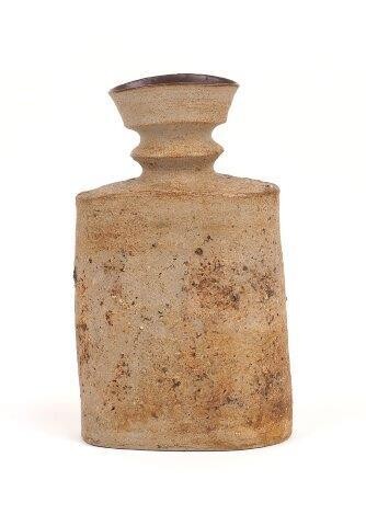 A studio pottery vase, 20th century, the ovoid rectangular body with knopped neck and everted rim, unmarked, 21.3cm high