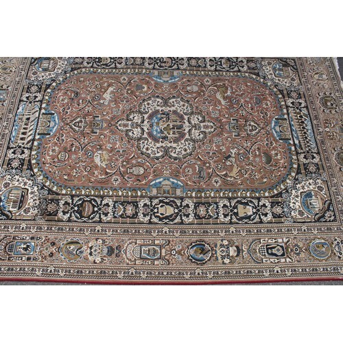 A woollen carpet, worked in the Middle Eastern manner with a...