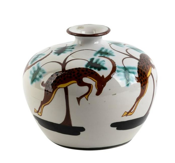 ACHILLE FARINA - FAENZA - Small vase with steinbocks