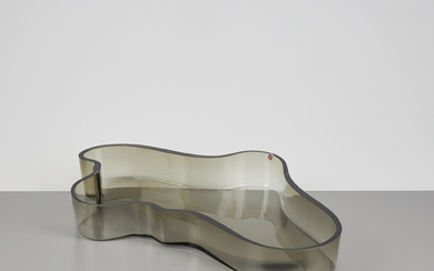 ALVAR AALTO. DISH, gray tinted glass, signed Alvar Aalto 79 / 300 1993.