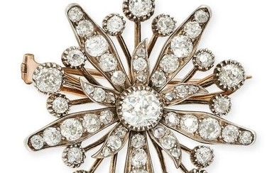 AN ANTIQUE DIAMOND FLOWER BROOCH / PENDANT in yellow gold, designed as a stylised flower, set