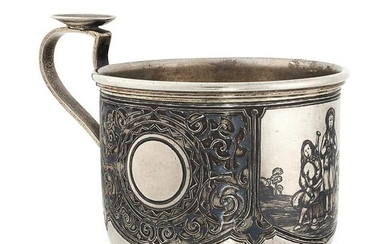AN ANTIQUE IMPERIAL RUSSIAN NIELLO TEA GLASS HOLDER