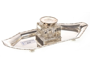 AN EDWARDIAN SILVER INK STAND