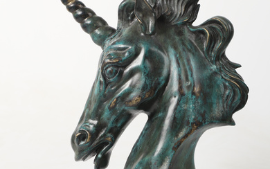 ANDREAS WARGENBRANT. Sculpture, unicorn, green-patinated bronze, badge marked W and numbered 3/50.