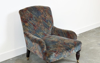 ARMCHAIR, late Victorian mahogany in patterned grey velvet o...
