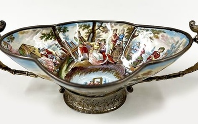 AUSTRIAN/VIENNESE ENAMEL ON SILVER FOOTED CANDY DISH