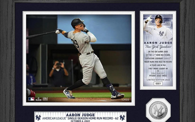 Aaron Judge LE American League Single Season Home Run Record Commemorative Custom Framed Photo with Silver Plated Coin