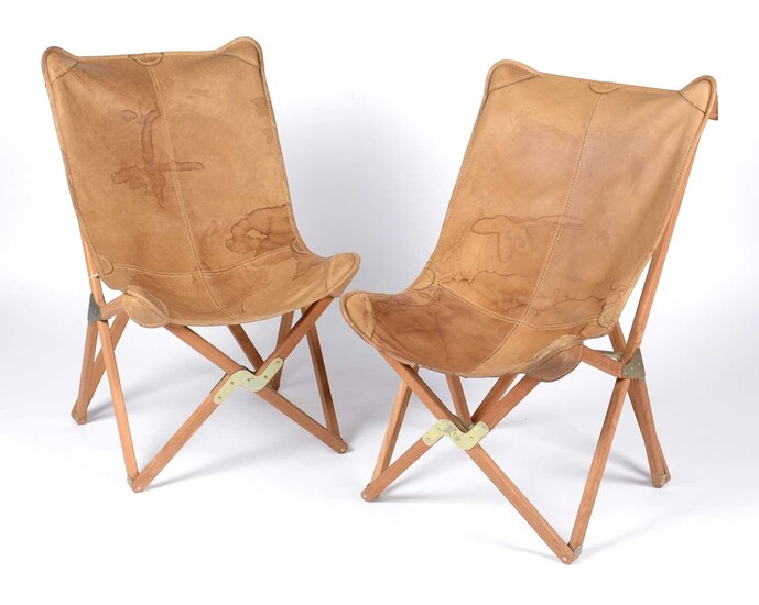 After Joseph Fendi for Paolo Vigano: a pair of 'Tripolina' style leather sling chairs.