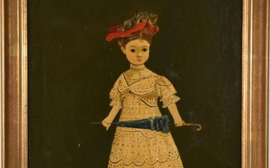 Agapito Labios (Mexican, 1898-1996) vintage folk art, portrait of young girl, oil on canvas, signed