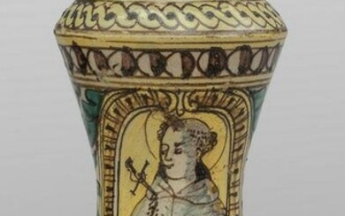 Albarello in ceramica policroma, medaglione con
