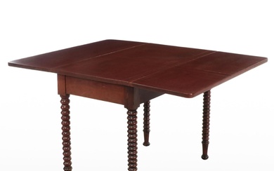 American Empire Style Mahogany Drop Leaf Table with Spool Turned Legs