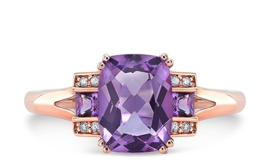 Amethyst And Diamond Step Ring In 14k Rose Gold