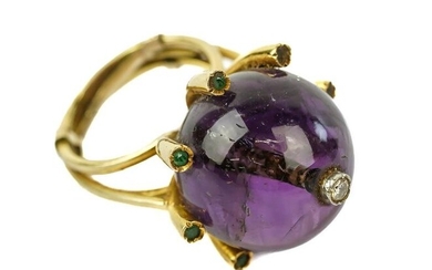 Amethyst, Emerald, & Diamond Ring