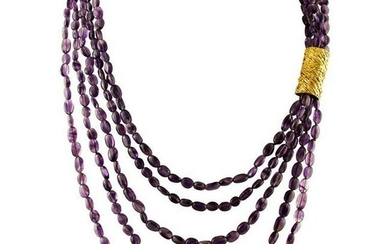 Amethyst Multi-Strands Beaded Necklace with 18 Karat
