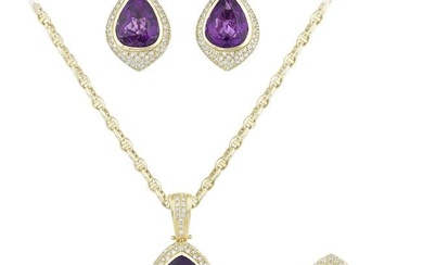 Amethyst and Diamond Earrings Ring and Necklace Set