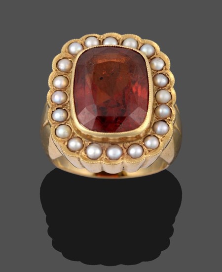 An 18 Carat Gold Hessonite Garnet and Seed Pearl Cluster...